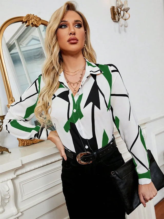 Printed Collared Neck Long Sleeve Shirt Trendsi Hanalas