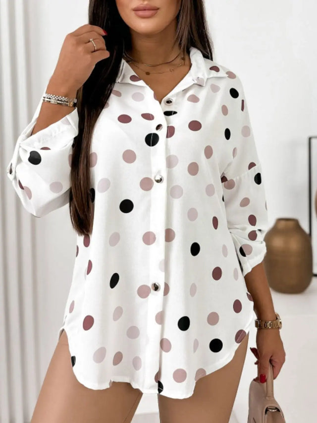 Printed Collared Neck Roll-Tab Sleeve Shirt Trendsi Hanalas