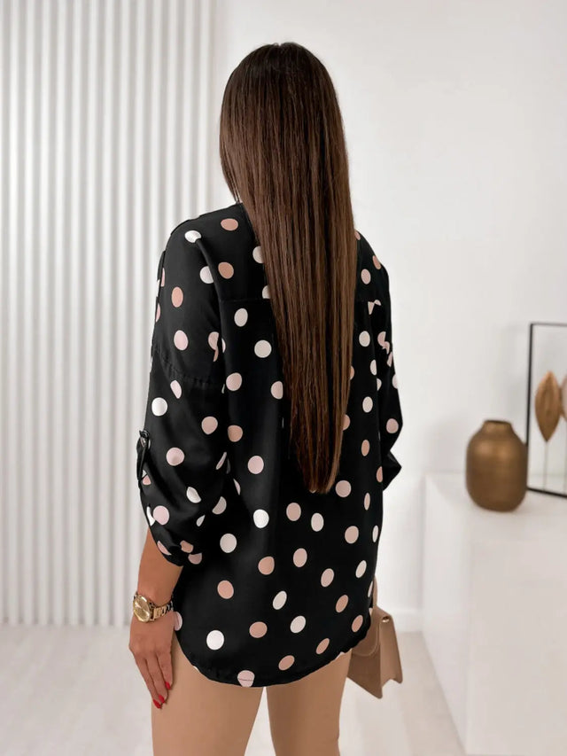 Printed Collared Neck Roll-Tab Sleeve Shirt Trendsi Hanalas