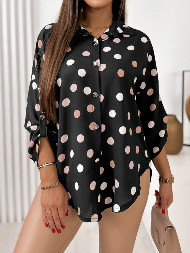 Printed Collared Neck Roll-Tab Sleeve Shirt Trendsi Hanalas