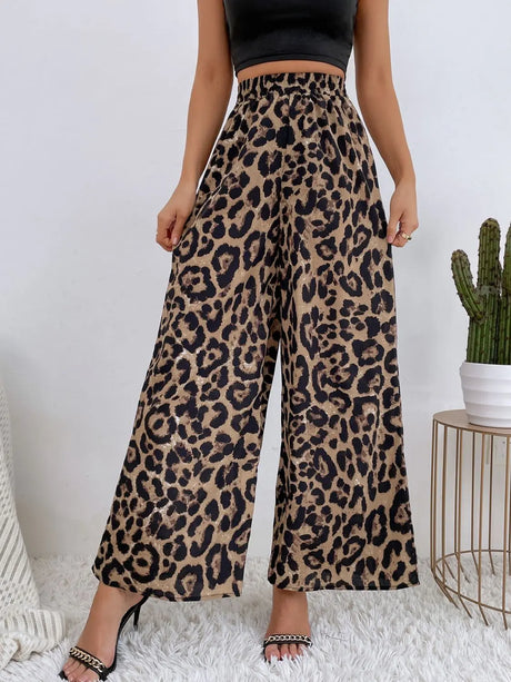 Printed Elastic Waist Wide Leg Pants | Hanalas