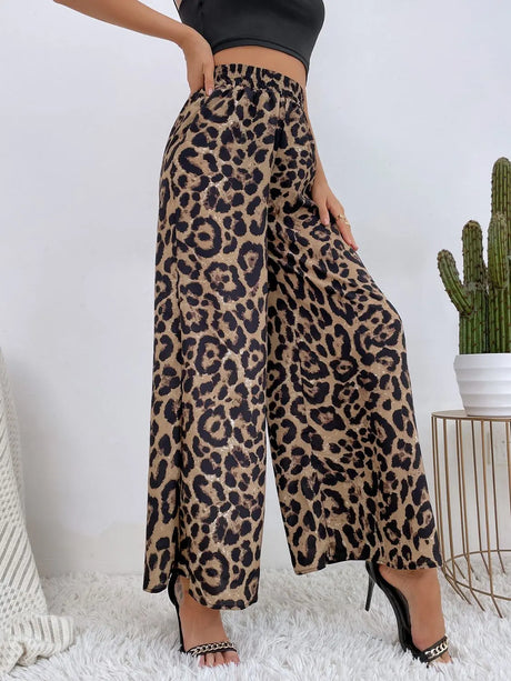 Printed Elastic Waist Wide Leg Pants | Hanalas