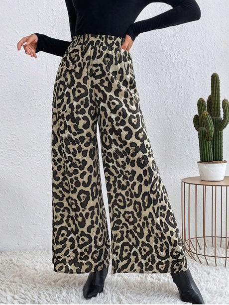 Printed Elastic Waist Wide Leg Pants | Hanalas