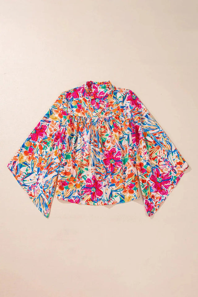 Printed Notched Long Sleeve Blouse Trendsi Hanalas