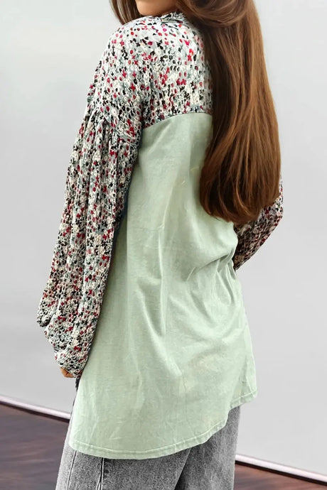 Printed Notched Long Sleeve Blouse Trendsi Hanalas