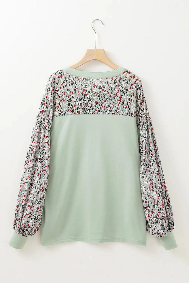 Printed Notched Long Sleeve Blouse Trendsi Hanalas