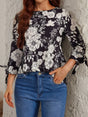 Printed Round Neck Three-Quarter Sleeve Blouse Trendsi Hanalas