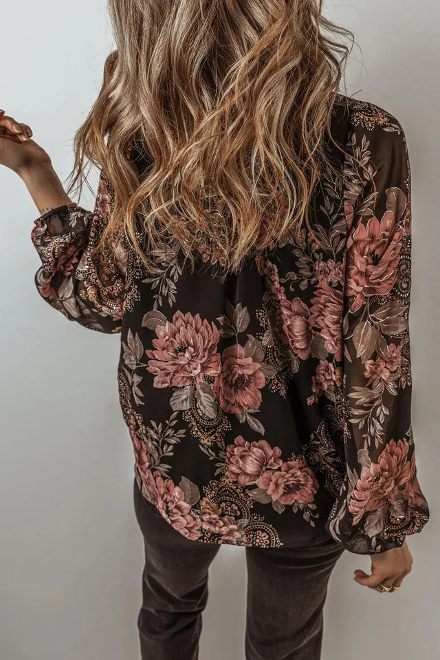 Printed Surplice Long Sleeve Blouse Trendsi Hanalas