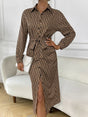 Printed Tie Waist Long Sleeve Midi Shirt Dress | Hanalas