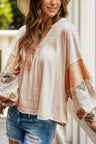 Printed V-Neck Long Sleeve Blouse Trendsi Hanalas