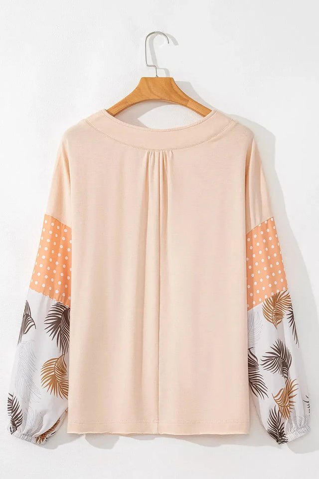 Printed V-Neck Long Sleeve Blouse Trendsi Hanalas