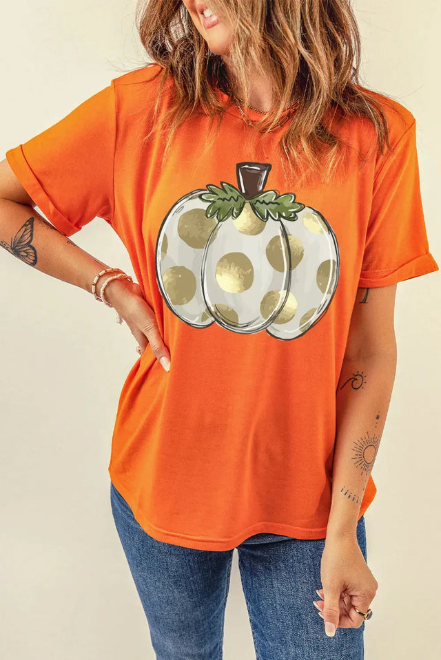 Pumpkin Graphic Round Neck Short Sleeve T-Shirt Trendsi Hanalas