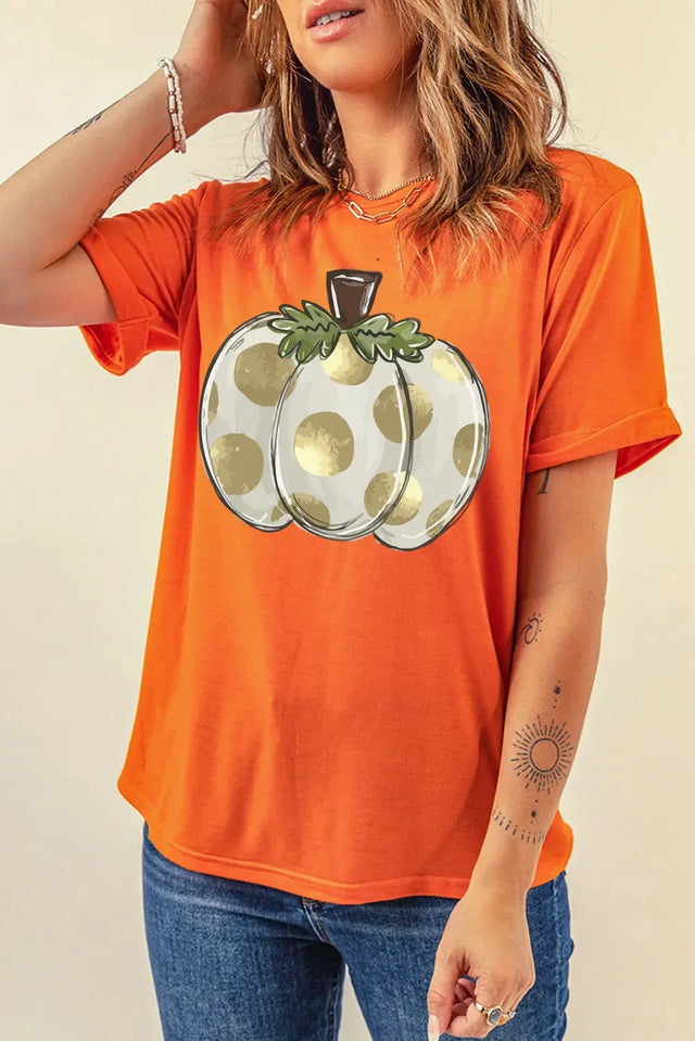 Pumpkin Graphic Round Neck Short Sleeve T-Shirt Trendsi Hanalas