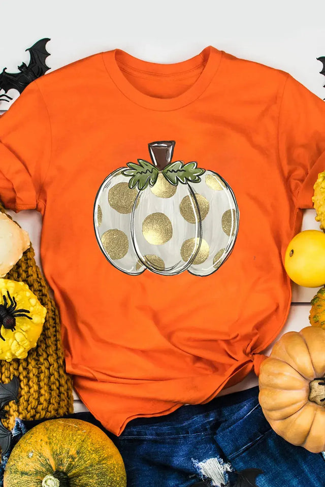 Pumpkin Graphic Round Neck Short Sleeve T-Shirt Trendsi Hanalas