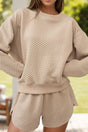 Quilted Round Neck Long Sleeve Top and Shorts Set Trendsi Hanalas