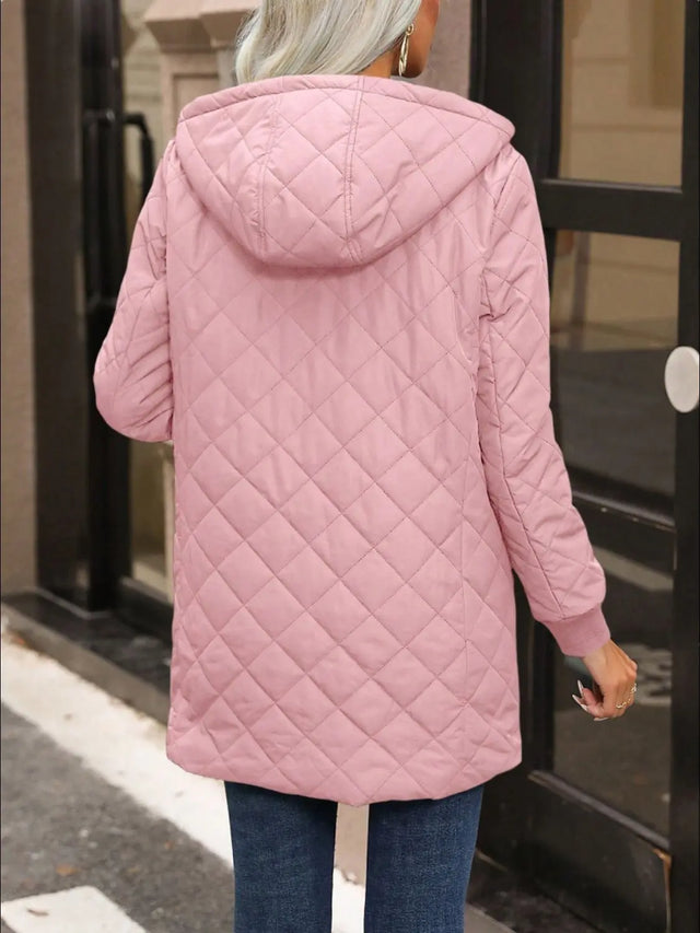 Quilted Zip Up Hooded Jacket with Pockets Trendsi Hanalas