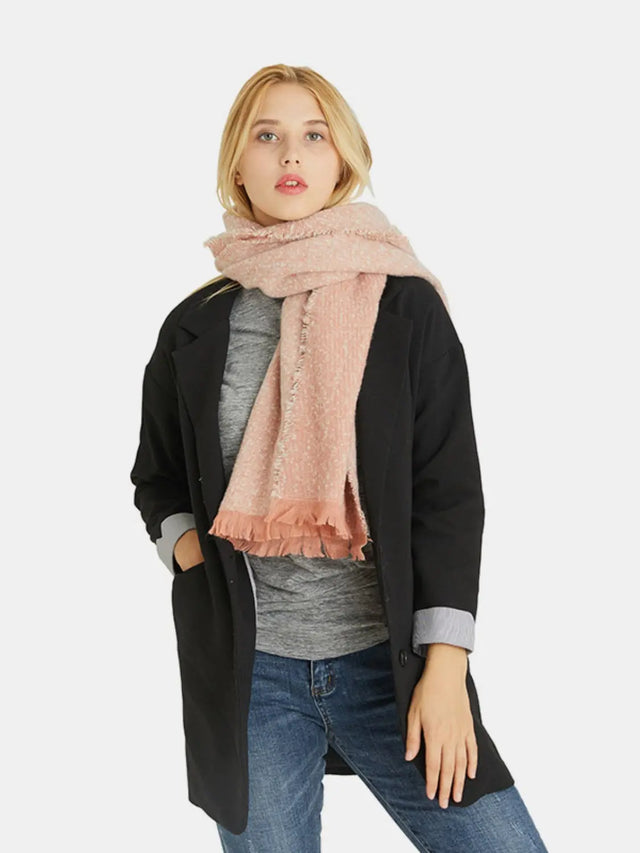 Raw Hem Heathered Polyester Scarf Trendsi Hanalas