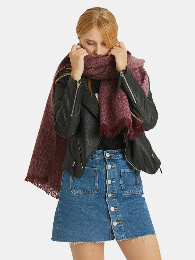 Raw Hem Heathered Polyester Scarf Trendsi Hanalas