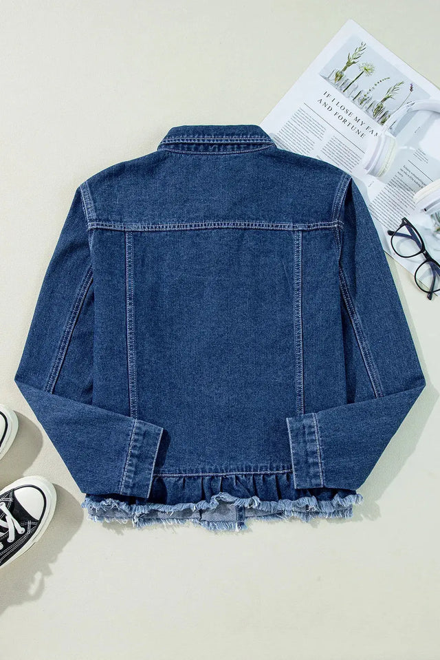 Raw Hem Long Sleeve Denim Jacket Trendsi Hanalas