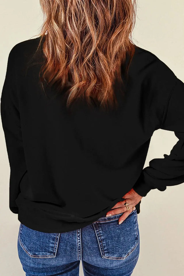 Rhinestone LOVE Round Neck Long Sleeve Sweatshirt | Hanalas