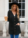 Ribbed Button Down V-Neck Long Sleeve Cardigan Trendsi Hanalas