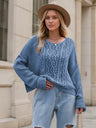 Round Neck Dropped Shoulder Long Sleeve Sweater Trendsi Hanalas