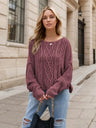 Round Neck Dropped Shoulder Long Sleeve Sweater Trendsi Hanalas