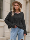 Round Neck Dropped Shoulder Long Sleeve Sweater Trendsi Hanalas