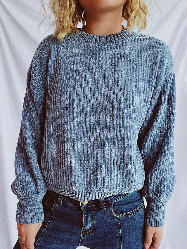 Round Neck Dropped Shoulder Long Sleeve Sweater Trendsi Hanalas