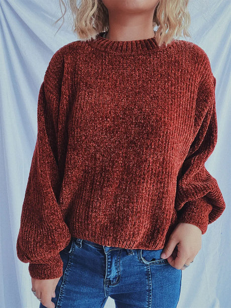 Round Neck Dropped Shoulder Long Sleeve Sweater Trendsi Hanalas