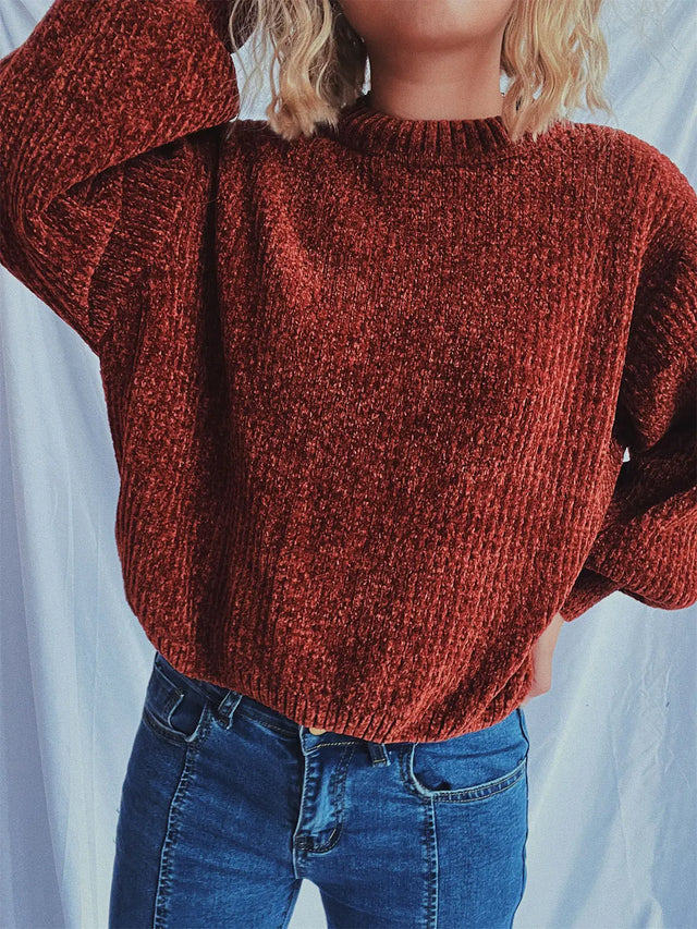 Round Neck Dropped Shoulder Long Sleeve Sweater Trendsi Hanalas