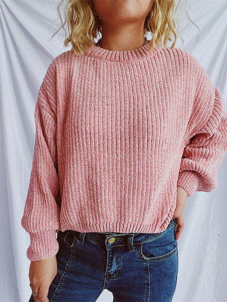 Round Neck Dropped Shoulder Long Sleeve Sweater Trendsi Hanalas