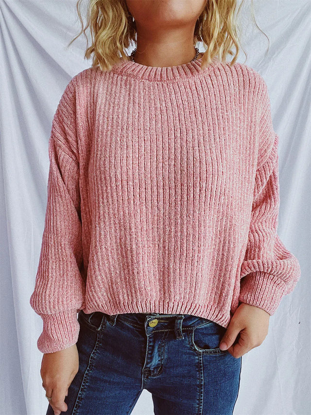 Round Neck Dropped Shoulder Long Sleeve Sweater Trendsi Hanalas