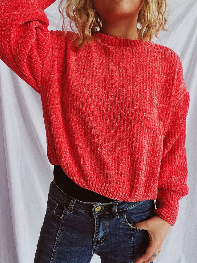 Round Neck Dropped Shoulder Long Sleeve Sweater Trendsi Hanalas