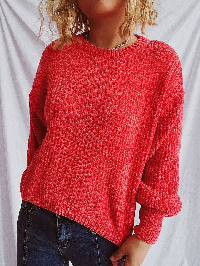 Round Neck Dropped Shoulder Long Sleeve Sweater Trendsi Hanalas