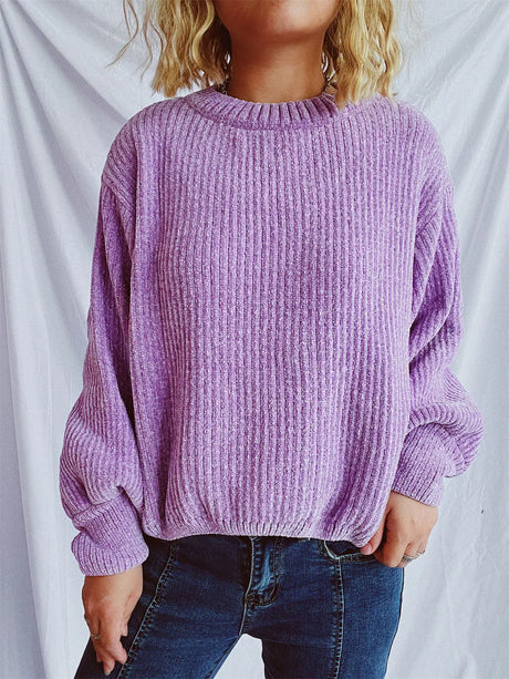 Round Neck Dropped Shoulder Long Sleeve Sweater Trendsi Hanalas