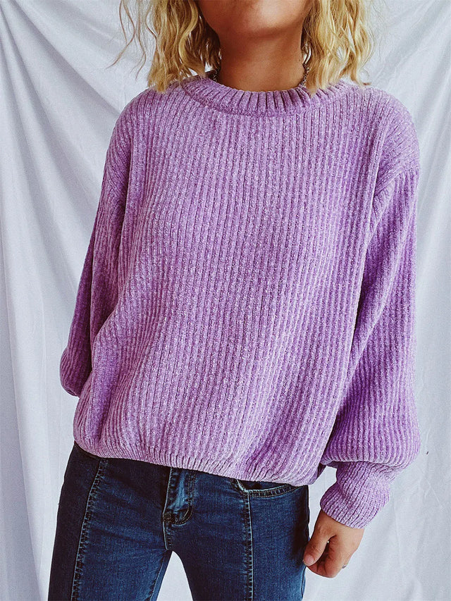 Round Neck Dropped Shoulder Long Sleeve Sweater Trendsi Hanalas