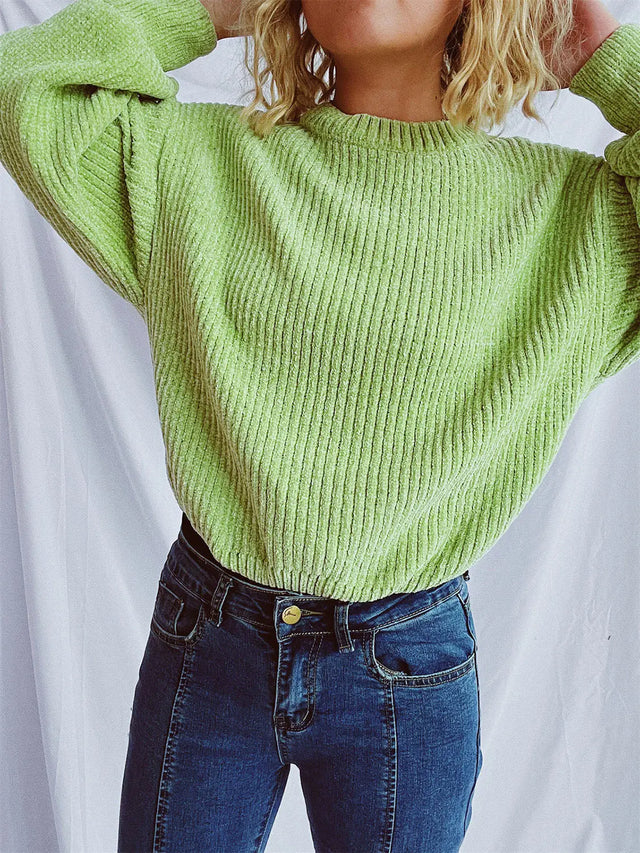 Round Neck Dropped Shoulder Long Sleeve Sweater Trendsi Hanalas