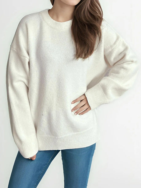 Round Neck Dropped Shoulder Long Sleeve Sweater Trendsi Hanalas