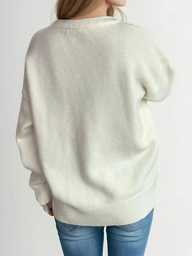 Round Neck Dropped Shoulder Long Sleeve Sweater Trendsi Hanalas