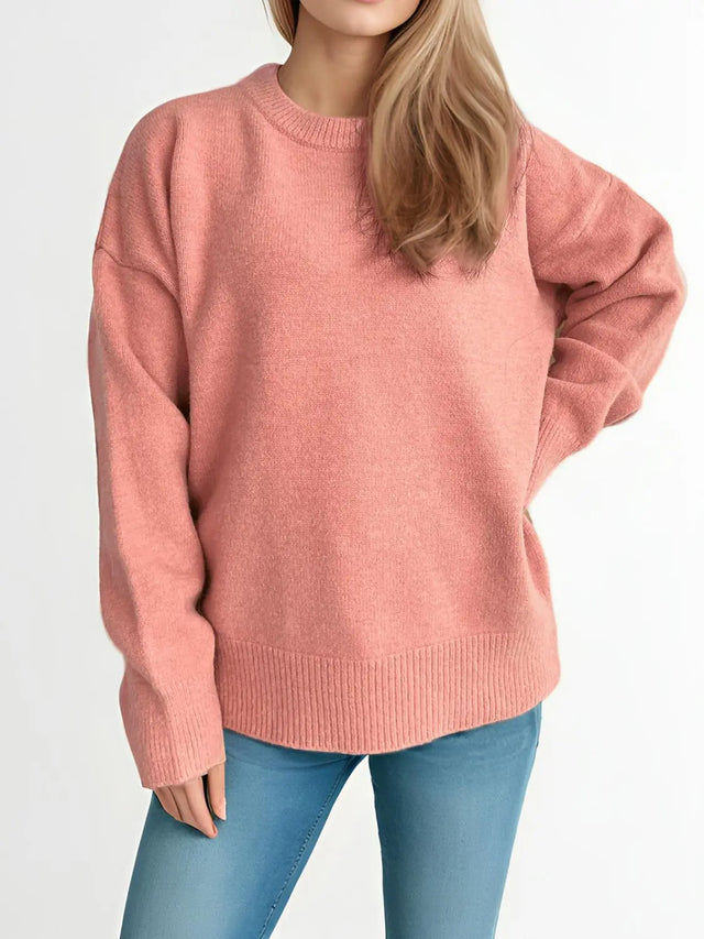 Round Neck Dropped Shoulder Long Sleeve Sweater Trendsi Hanalas