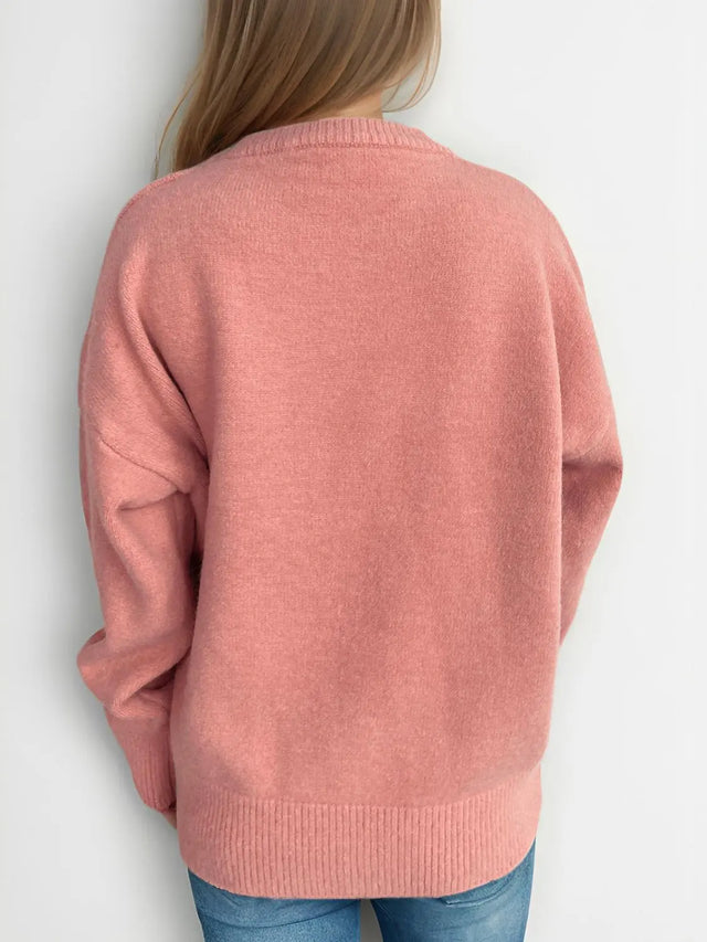 Round Neck Dropped Shoulder Long Sleeve Sweater Trendsi Hanalas