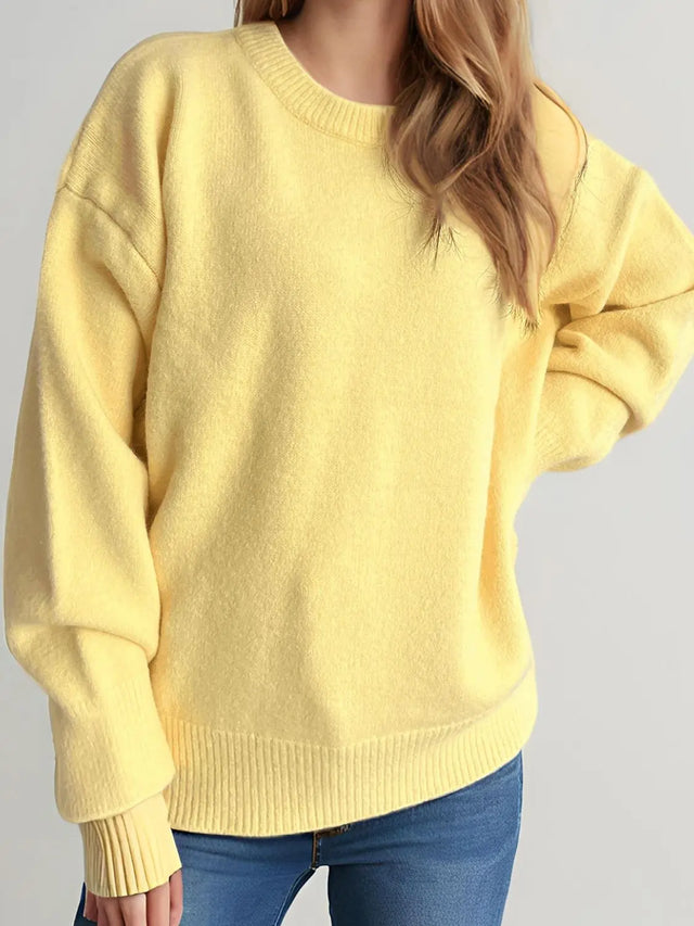 Round Neck Dropped Shoulder Long Sleeve Sweater Trendsi Hanalas