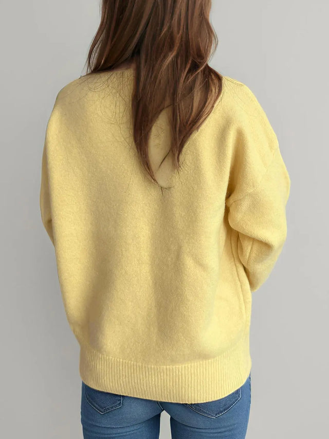 Round Neck Dropped Shoulder Long Sleeve Sweater Trendsi Hanalas