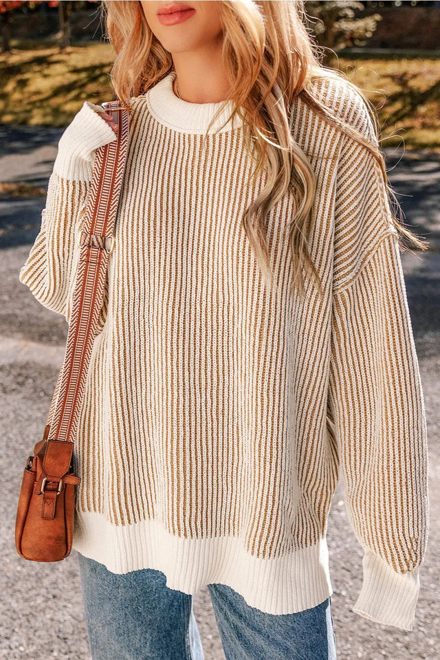 Round Neck Dropped Shoulder Sweater Trendsi Hanalas