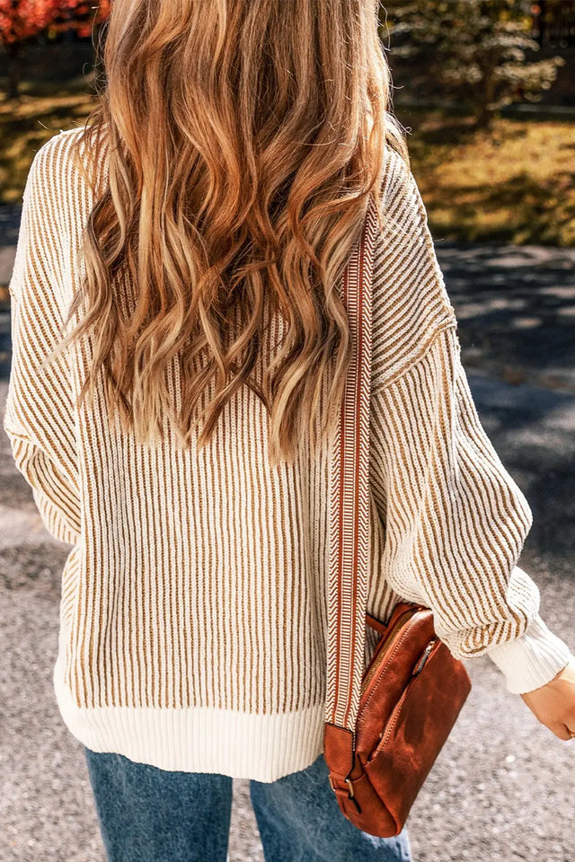 Round Neck Dropped Shoulder Sweater Trendsi Hanalas