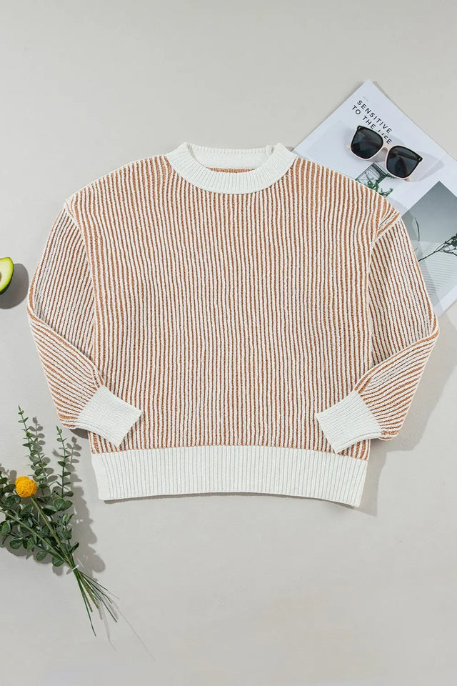 Round Neck Dropped Shoulder Sweater Trendsi Hanalas