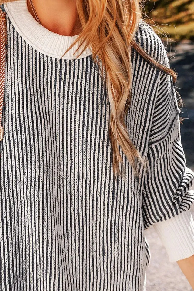 Round Neck Dropped Shoulder Sweater Trendsi Hanalas