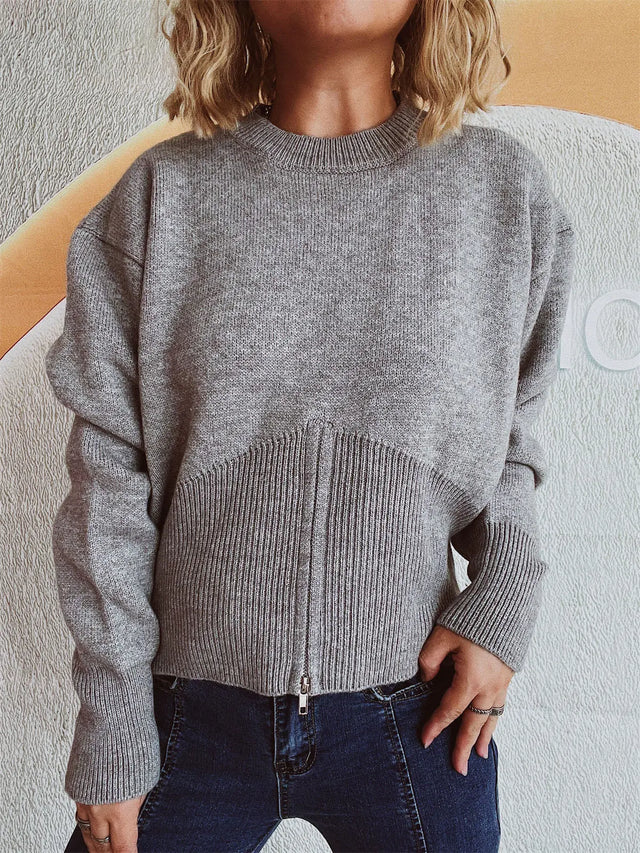 Round Neck Half Zip Long Sleeve Sweater Trendsi Hanalas