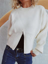 Round Neck Half Zip Long Sleeve Sweater Trendsi Hanalas